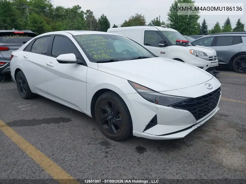 HYUNDAI ELANTRA 2021, VIN KMHLM4AG0MU186136