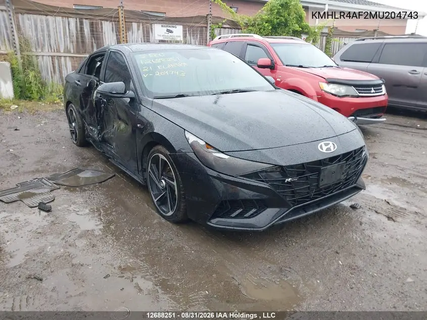 HYUNDAI ELANTRA 2021, VIN KMHLR4AF2MU204743