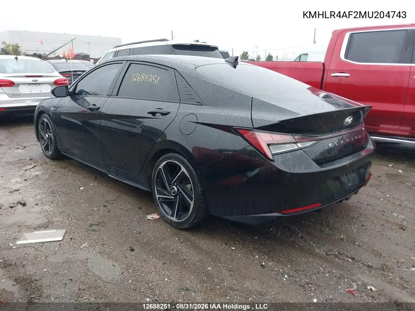 2021 HYUNDAI ELANTRA VIN KMHLR4AF2MU204743 — фото 3
