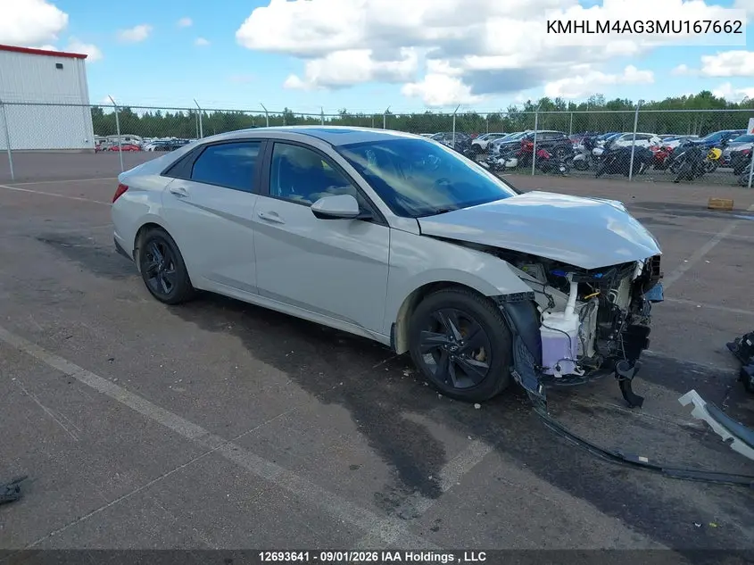 HYUNDAI ELANTRA 2021, VIN KMHLM4AG3MU167662