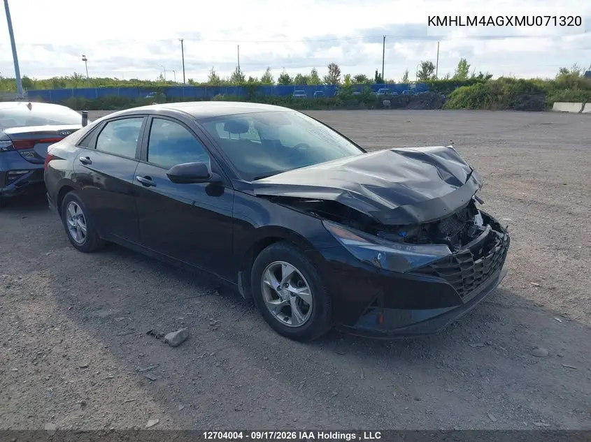 HYUNDAI ELANTRA 2021, VIN KMHLM4AGXMU071320