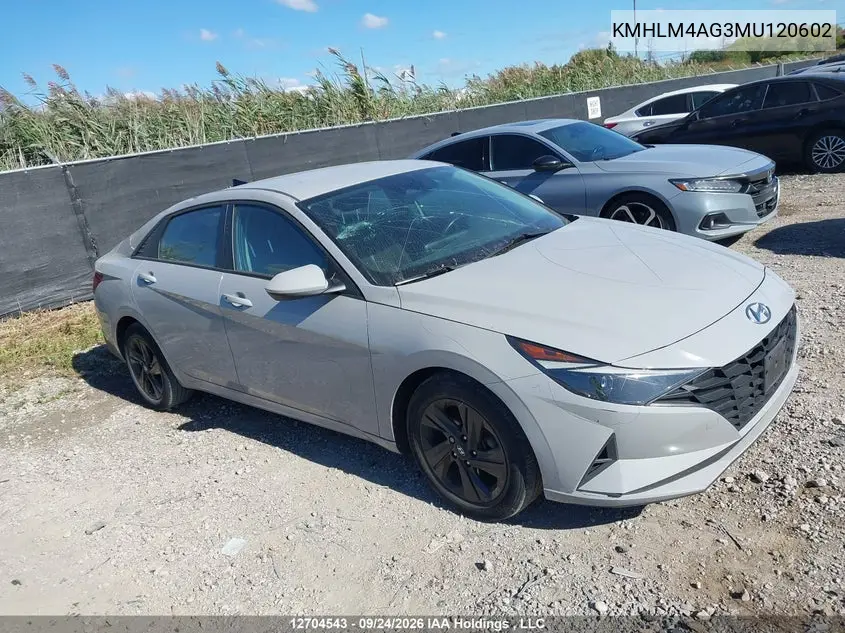 HYUNDAI ELANTRA 2021, VIN KMHLM4AG3MU120602