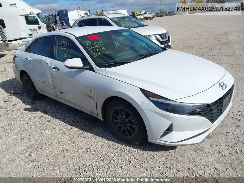 HYUNDAI ELANTRA 2021, VIN KMHLM4AG2MU152943