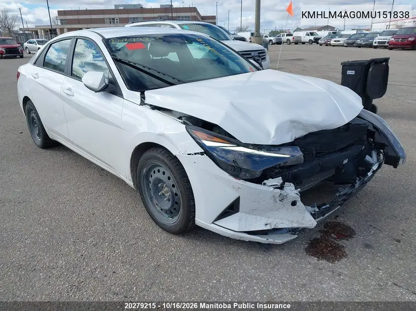 HYUNDAI ELANTRA 2021, VIN KMHLM4AG0MU151838