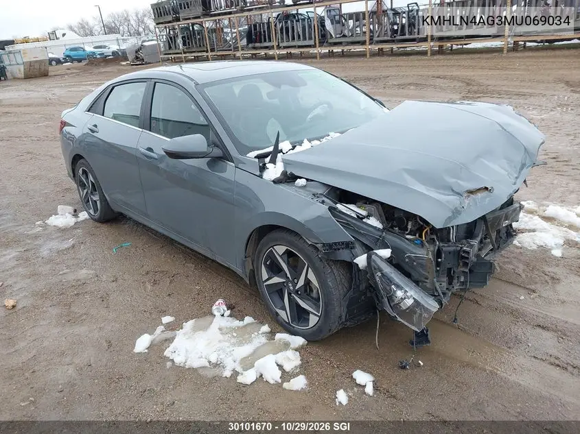 HYUNDAI ELANTRA 2021, VIN KMHLN4AG3MU069034