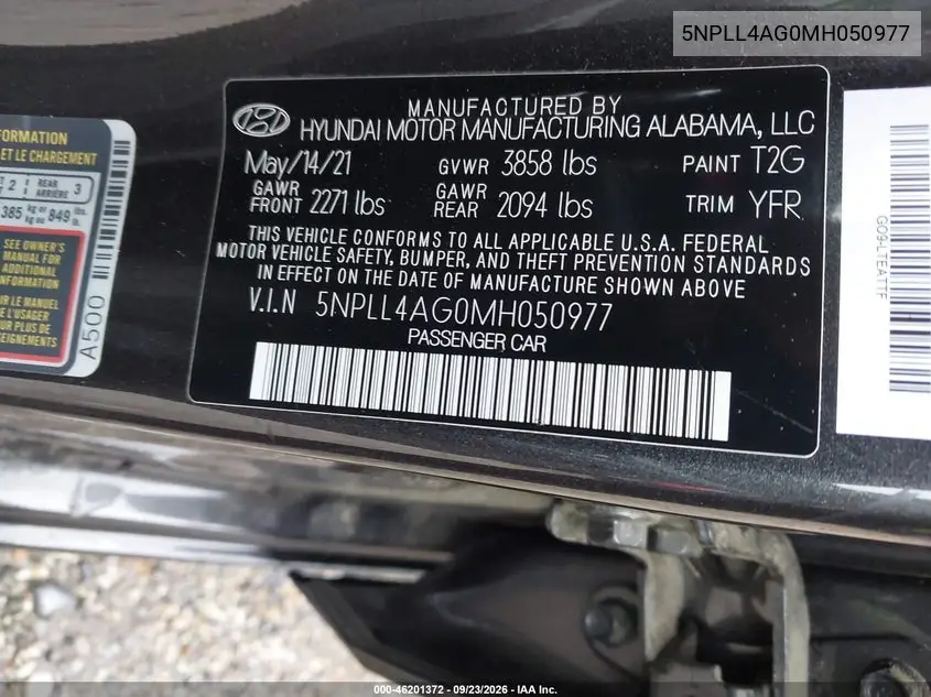 2021 HYUNDAI ELANTRA VIN 5NPLL4AG0MH050977 — фото 9