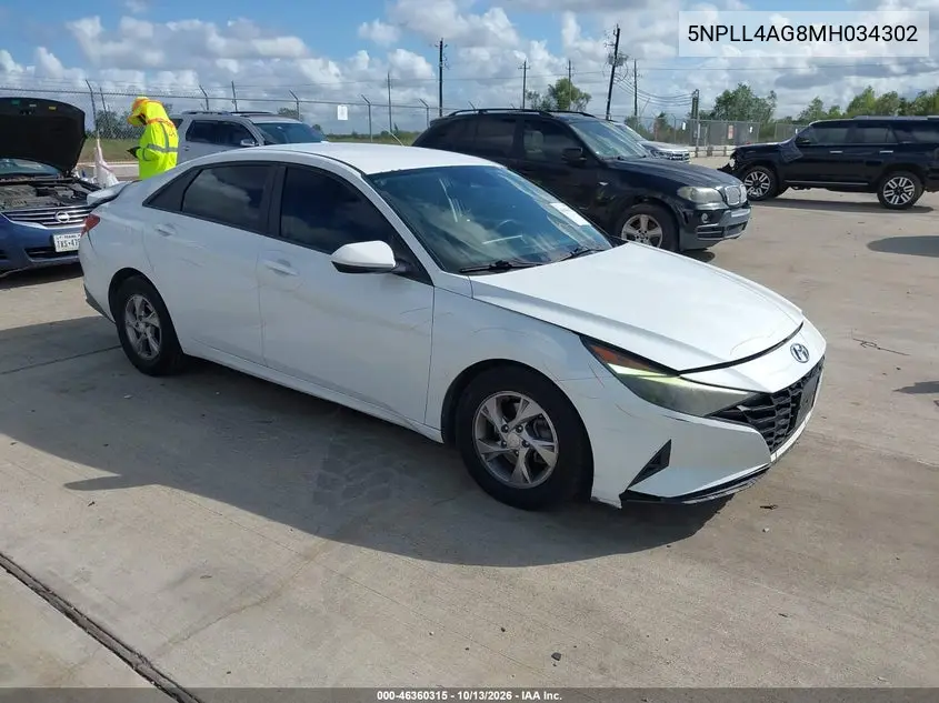 HYUNDAI ELANTRA 2021, VIN 5NPLL4AG8MH034302