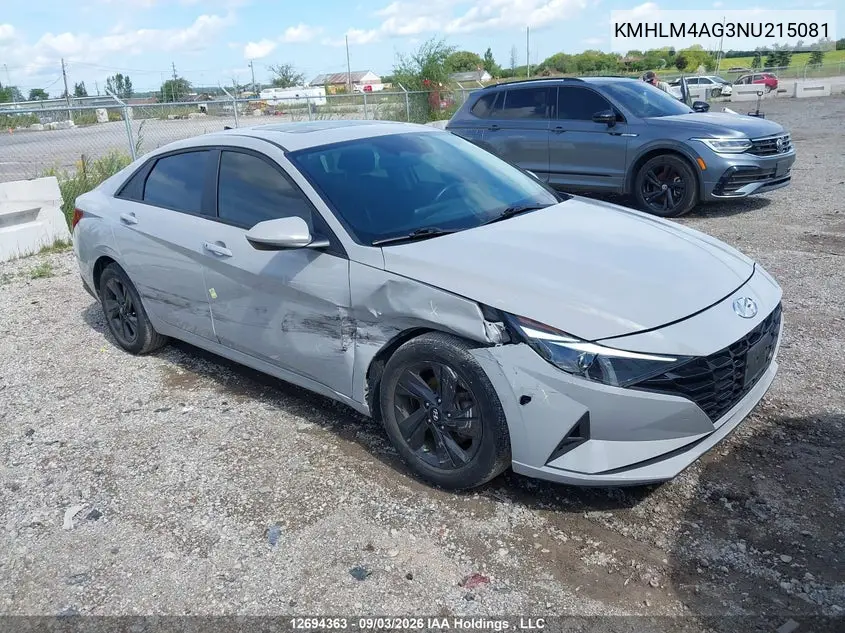 HYUNDAI ELANTRA 2022, VIN KMHLM4AG3NU215081