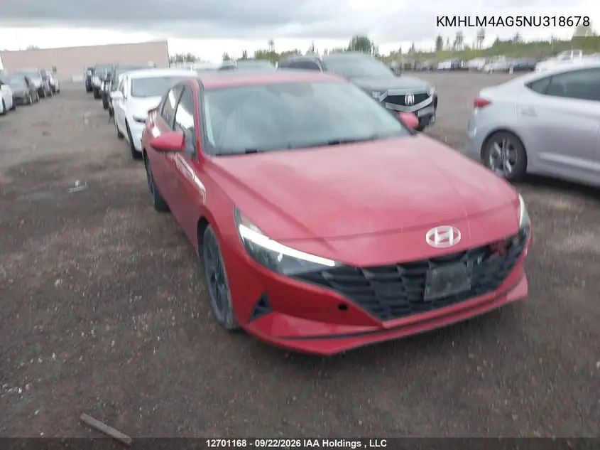 HYUNDAI ELANTRA 2022, VIN KMHLM4AG5NU318678
