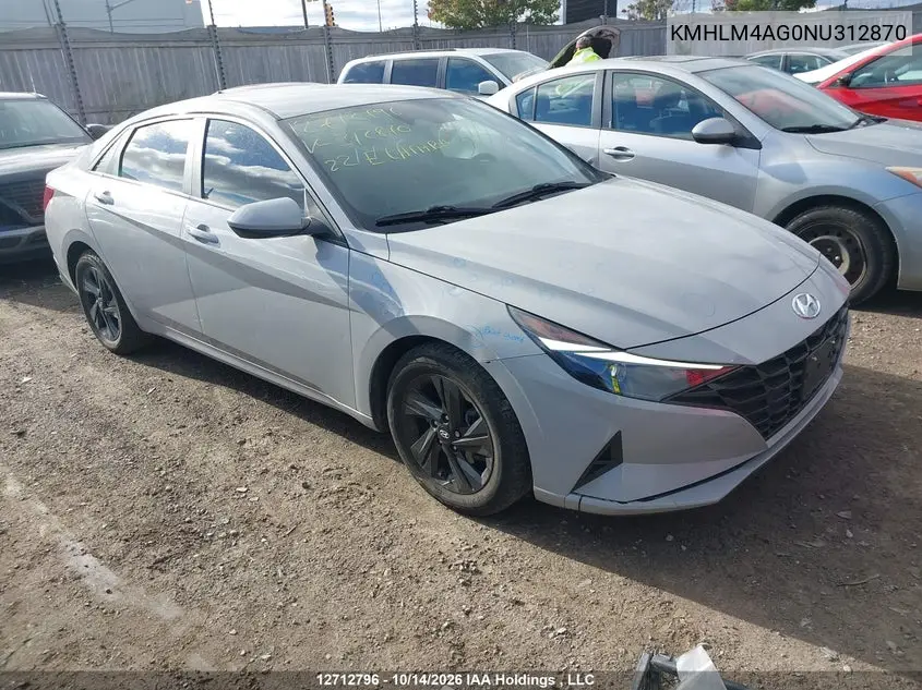 HYUNDAI ELANTRA 2022, VIN KMHLM4AG0NU312870
