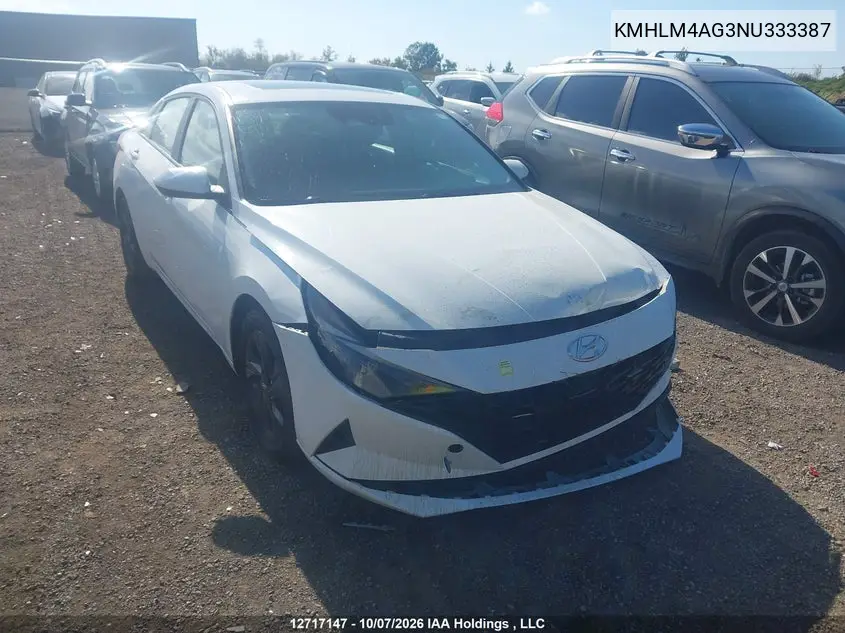 HYUNDAI ELANTRA 2022, VIN KMHLM4AG3NU333387