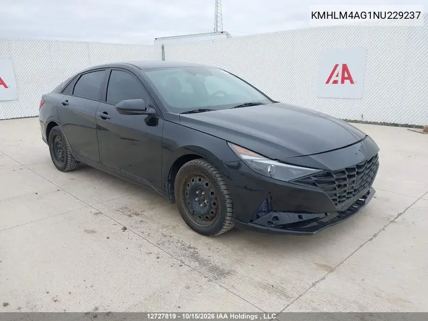 HYUNDAI ELANTRA 2022, VIN KMHLM4AG1NU229237
