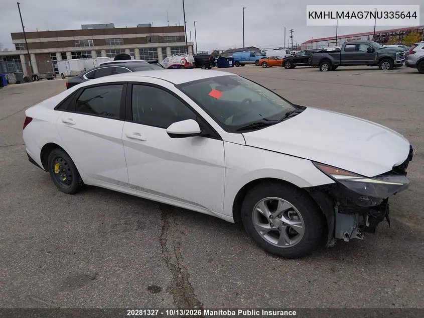 HYUNDAI ELANTRA 2022, VIN KMHLM4AG7NU335644