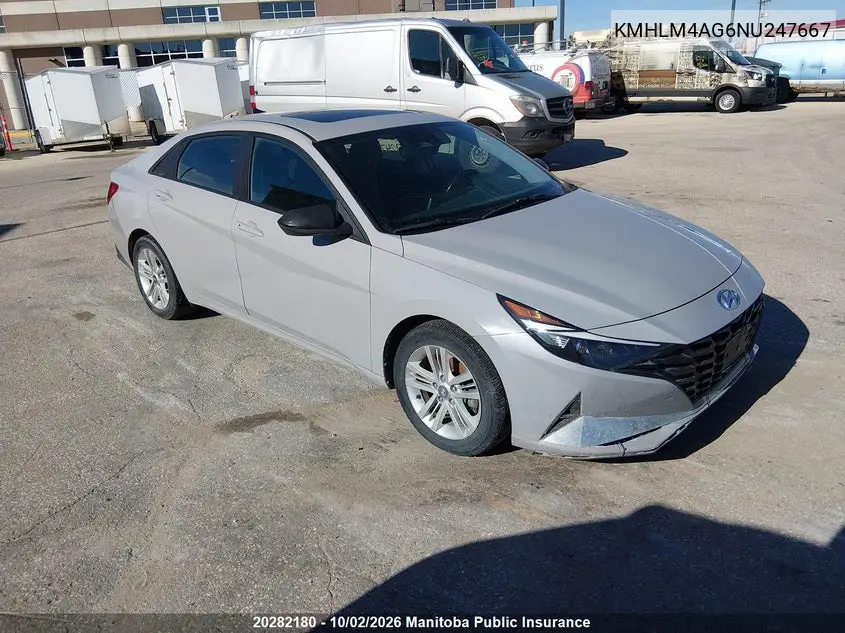 HYUNDAI ELANTRA 2022, VIN KMHLM4AG6NU247667