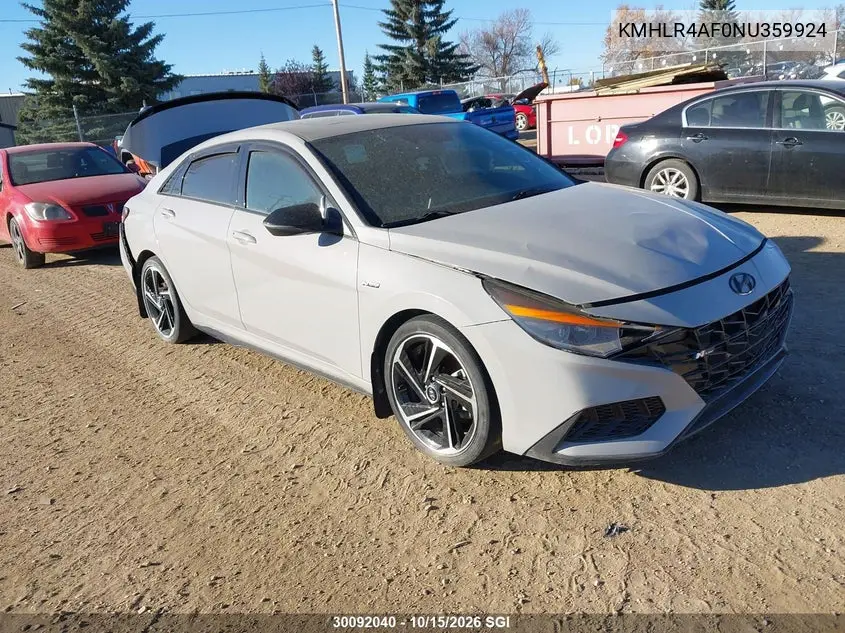HYUNDAI ELANTRA 2022, VIN KMHLR4AF0NU359924