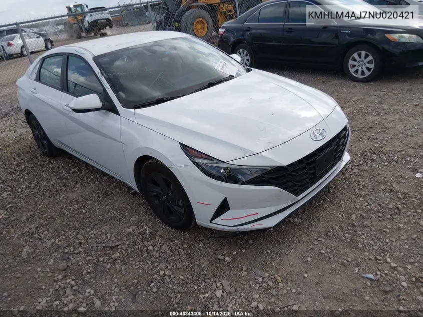 HYUNDAI ELANTRA 2022, VIN KMHLM4AJ7NU020421