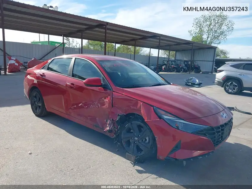 HYUNDAI ELANTRA 2022, VIN KMHLM4AG0NU357243