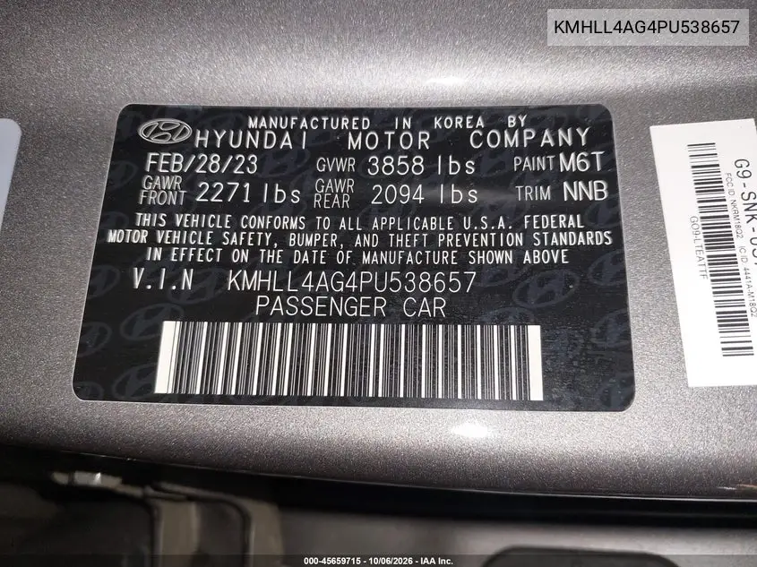 2023 HYUNDAI ELANTRA VIN KMHLL4AG4PU538657 — фото 9