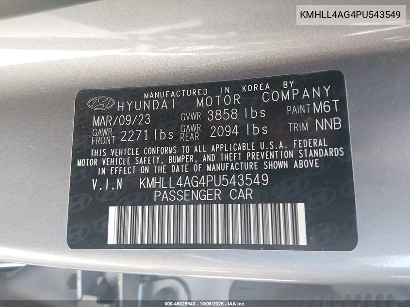 2023 HYUNDAI ELANTRA VIN KMHLL4AG4PU543549 — фото 9