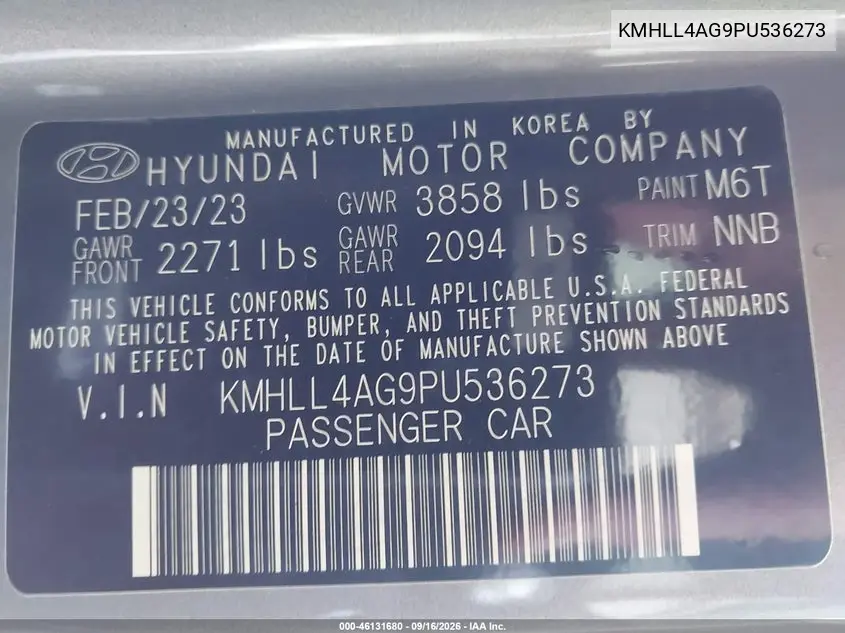2023 HYUNDAI ELANTRA VIN KMHLL4AG9PU536273 — фото 9
