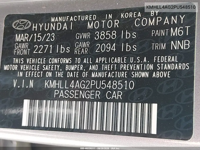 2023 HYUNDAI ELANTRA VIN KMHLL4AG2PU548510 — фото 9