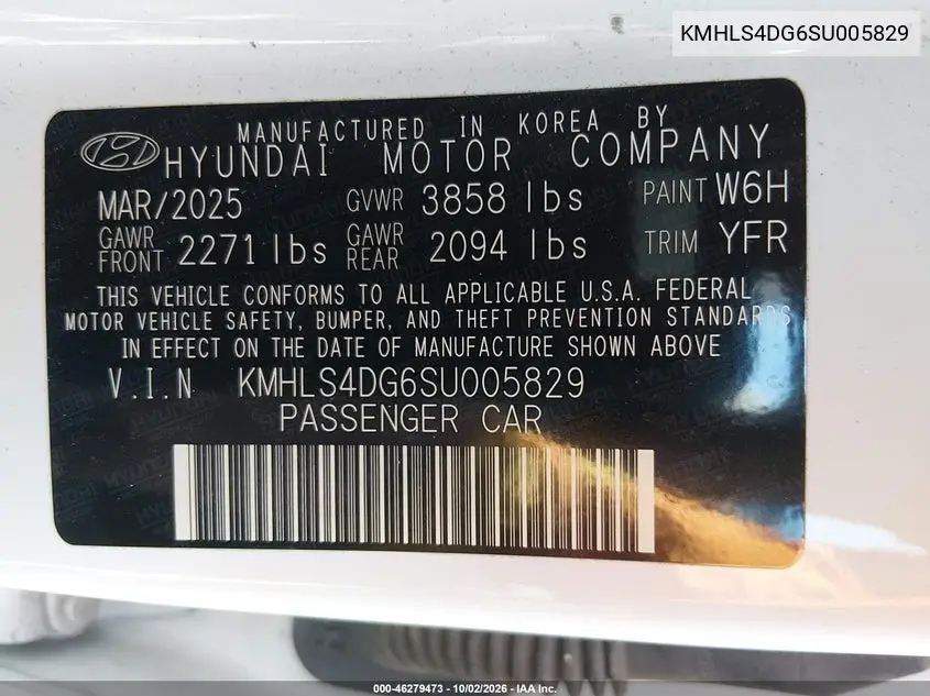 2025 HYUNDAI ELANTRA VIN KMHLS4DG6SU005829 — фото 9