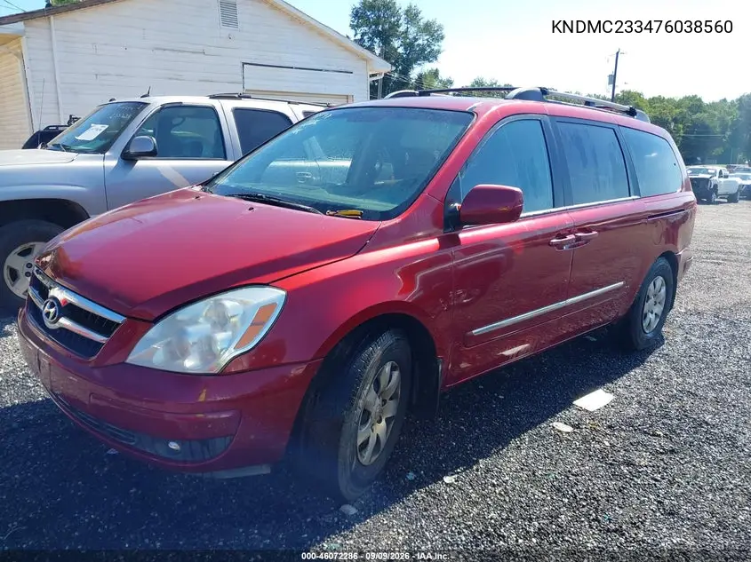 2007 HYUNDAI ENTOURAGE VIN KNDMC233476038560 — фото 2