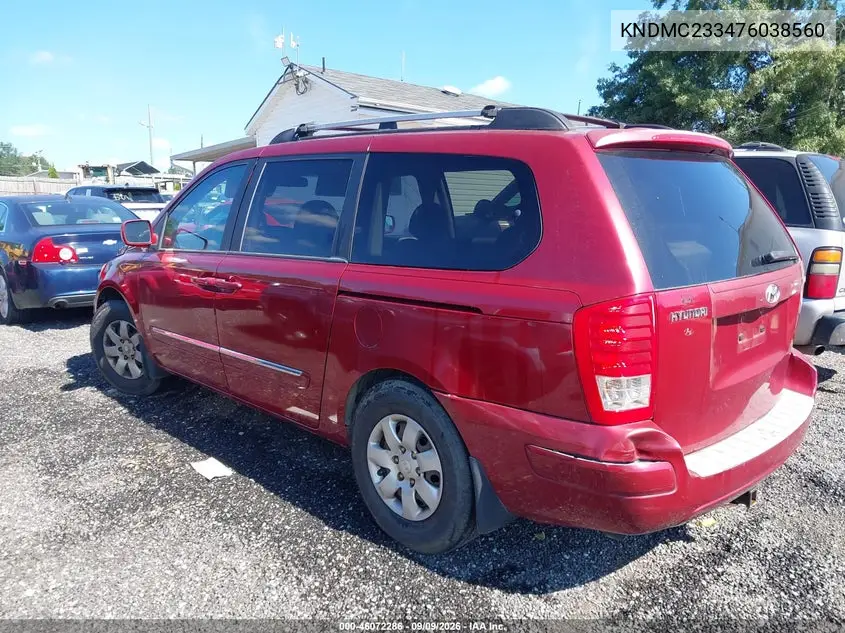 2007 HYUNDAI ENTOURAGE VIN KNDMC233476038560 — фото 3