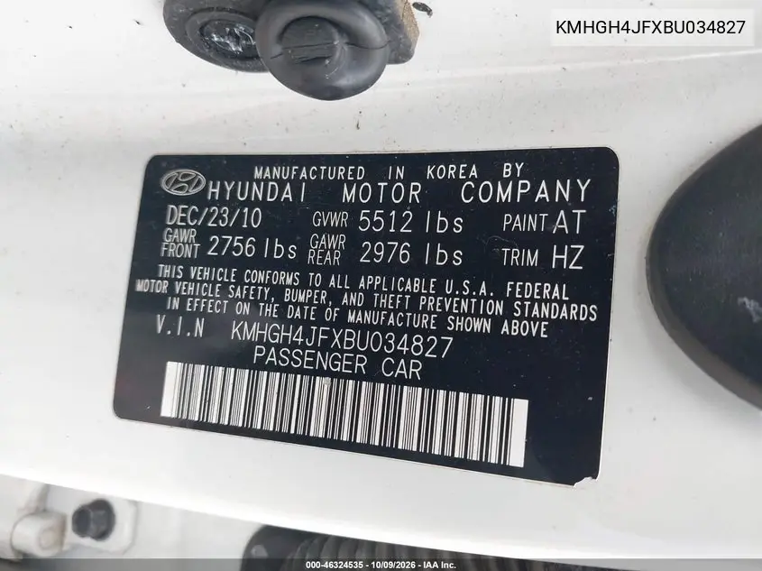 2011 HYUNDAI EQUUS VIN KMHGH4JFXBU034827 — фото 9