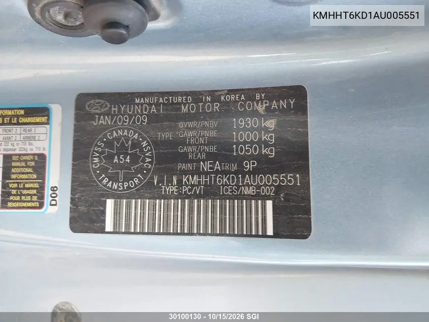 2010 HYUNDAI GENESIS COUPE VIN KMHHT6KD1AU005551 — фото 9