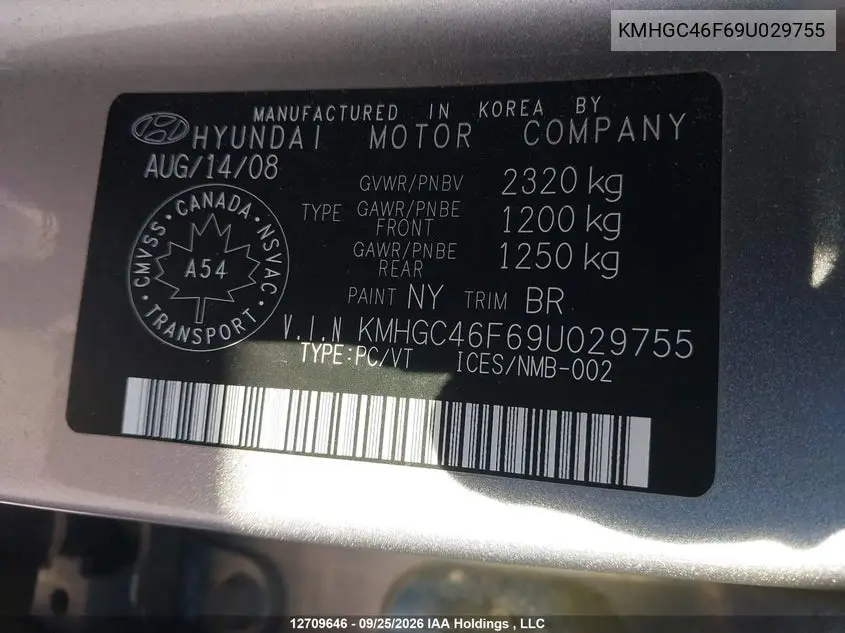 2009 HYUNDAI GENESIS VIN KMHGC46F69U029755 — фото 18