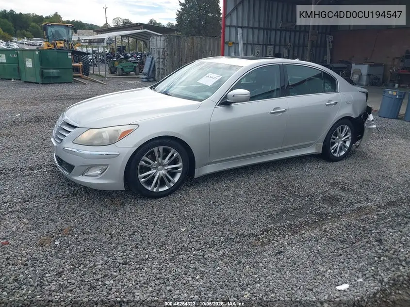 2012 HYUNDAI GENESIS VIN KMHGC4DD0CU194547 — фото 2