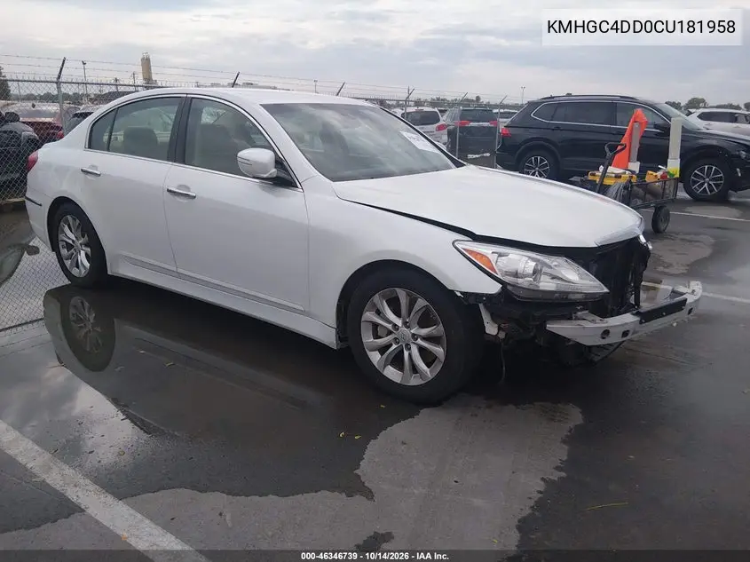 HYUNDAI GENESIS 2012, VIN KMHGC4DD0CU181958