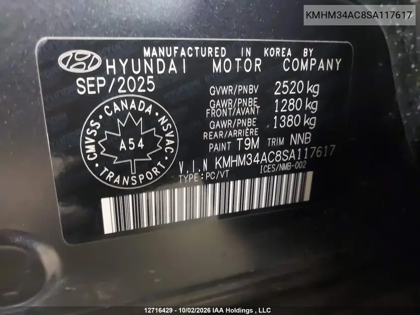 2025 HYUNDAI IONIQ 6 VIN KMHM34AC8SA117617 — фото 9