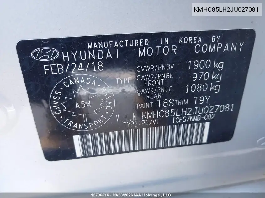 2018 HYUNDAI IONIQ VIN KMHC85LH2JU027081 — фото 19
