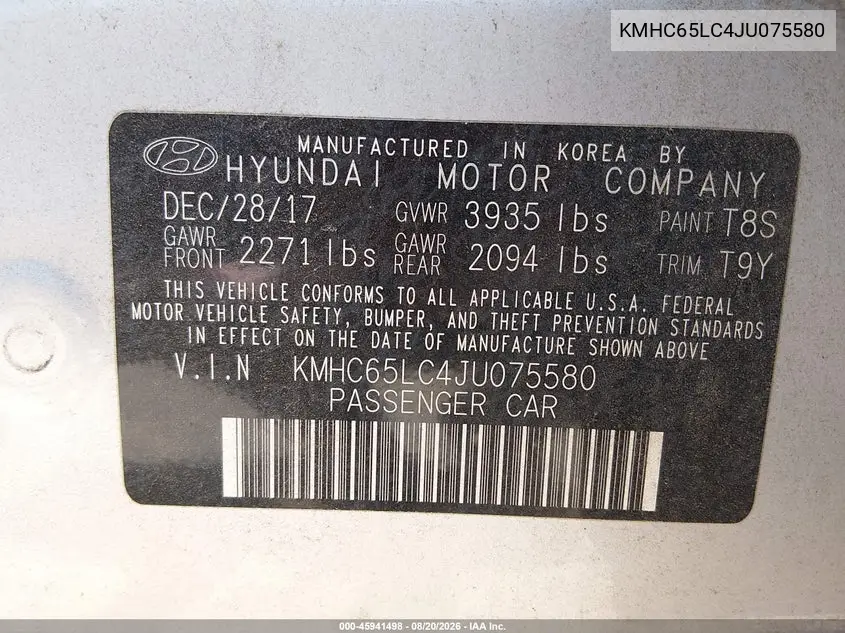 2018 HYUNDAI IONIQ VIN KMHC65LC4JU075580 — фото 9