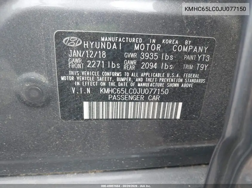 2018 HYUNDAI IONIQ VIN KMHC65LC0JU077150 — фото 9
