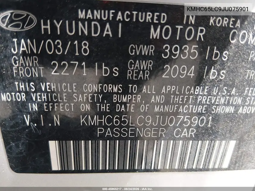 2018 HYUNDAI IONIQ VIN KMHC65LC9JU075901 — фото 9