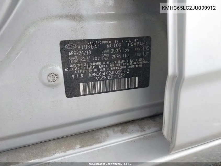 2018 HYUNDAI IONIQ VIN KMHC65LC2JU099912 — фото 9