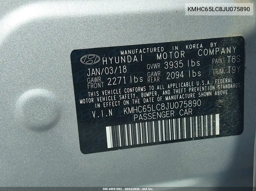 2018 HYUNDAI IONIQ VIN KMHC65LC8JU075890 — фото 9
