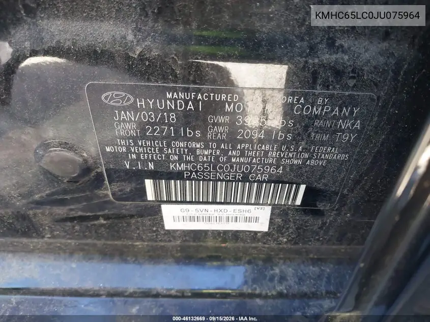 2018 HYUNDAI IONIQ VIN KMHC65LC0JU075964 — фото 9