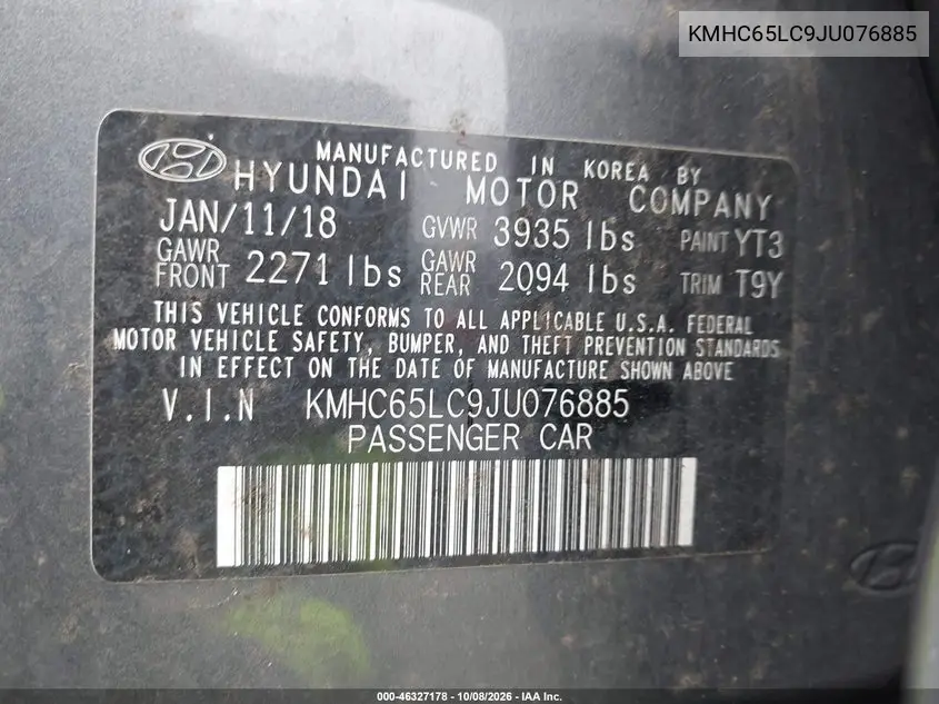 2018 HYUNDAI IONIQ VIN KMHC65LC9JU076885 — фото 9
