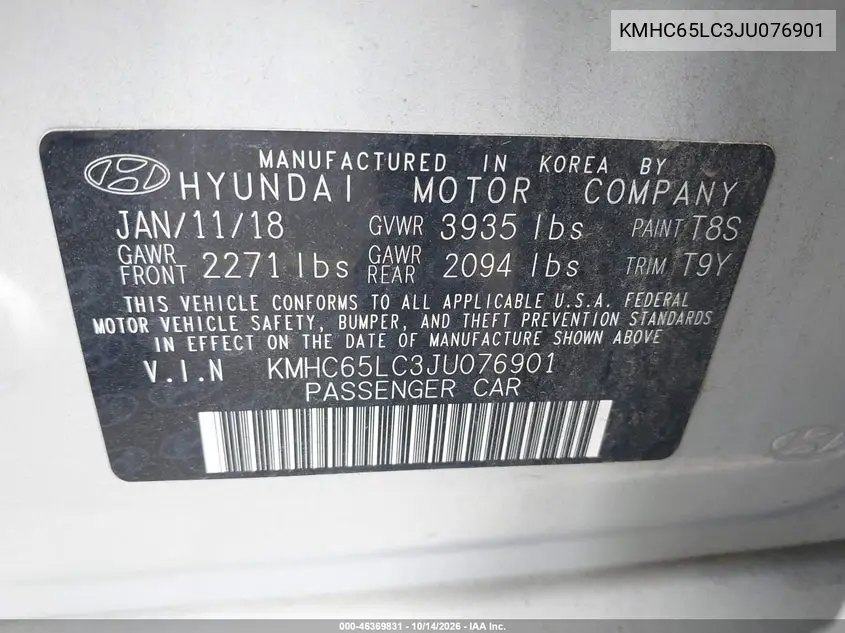 2018 HYUNDAI IONIQ VIN KMHC65LC3JU076901 — фото 9
