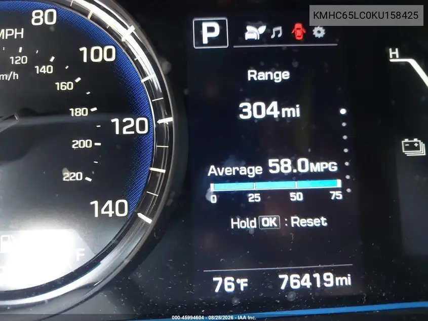 2019 HYUNDAI IONIQ VIN KMHC65LC0KU158425 — фото 20