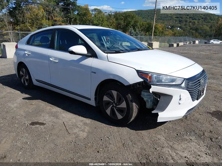 HYUNDAI IONIQ 2019, VIN KMHC75LC7KU140405