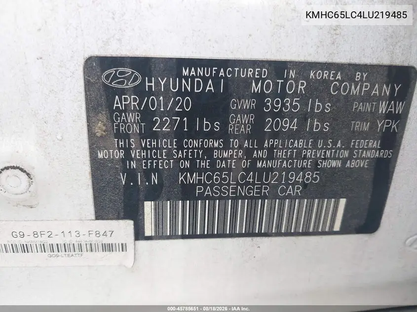 2020 HYUNDAI IONIQ VIN KMHC65LC4LU219485 — фото 9