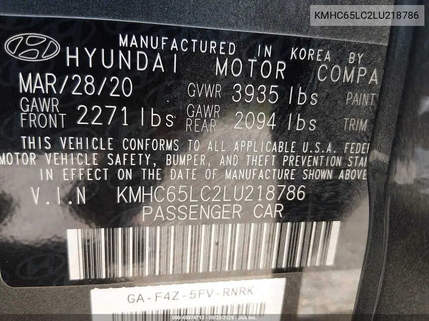 2020 HYUNDAI IONIQ VIN KMHC65LC2LU218786 — фото 9