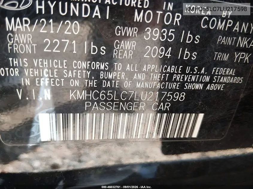 2020 HYUNDAI IONIQ VIN KMHC65LC7LU217598 — фото 9