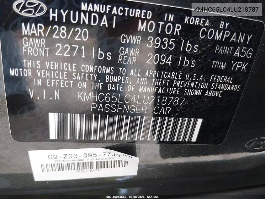 2020 HYUNDAI IONIQ VIN KMHC65LC4LU218787 — фото 9