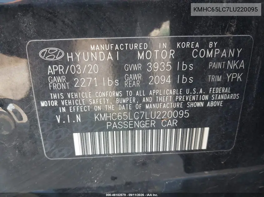 2020 HYUNDAI IONIQ VIN KMHC65LC7LU220095 — фото 9